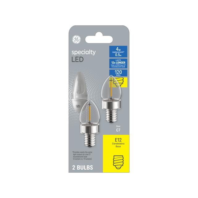 GE Specialty LED 4 Watt Replacement, Soft White, C7 Night Light Bulbs (2 Pack)