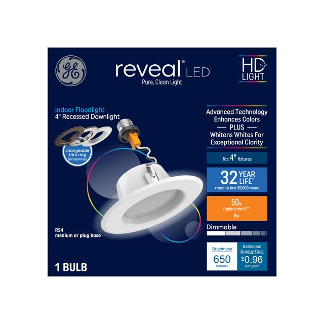 GE Reveal LED Recessed Downlight Fixture, 50 Watt Replacement, 4-Inches, RS4 (1 Pack)