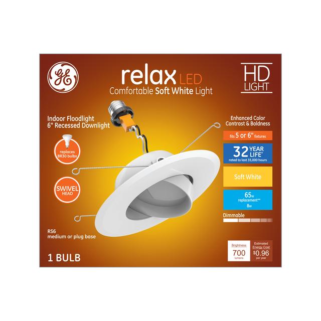 GE Relax LED Recessed Downlight Fixture, 65 Watt Replacement, 6-Inches, RS6 (1 Pack)