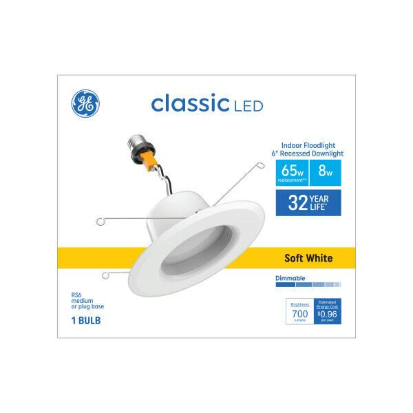 GE Soft White RS6 LED Recessed Downlight Fixture, 65 Watt Replacement, 6in