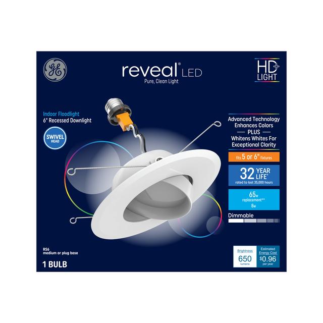 GE Reveal LED Recessed Downlight Fixture, 65 Watt Replacement, 6-Inches, RS6 (1 Pack)
