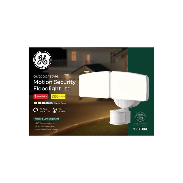 GE Outdoor Security Flood Lights, Adjustable 2-Head Light with Motion & Dusk to Dawn Sensor, Hardwired, 3500 Lumens