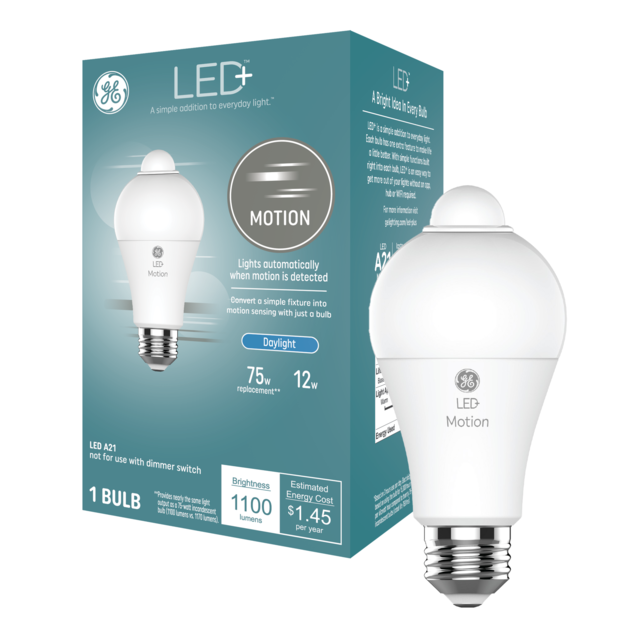 GE LED+ Motion Sensor LED Light Bulb, A21 Security Light Bulb, Daylight