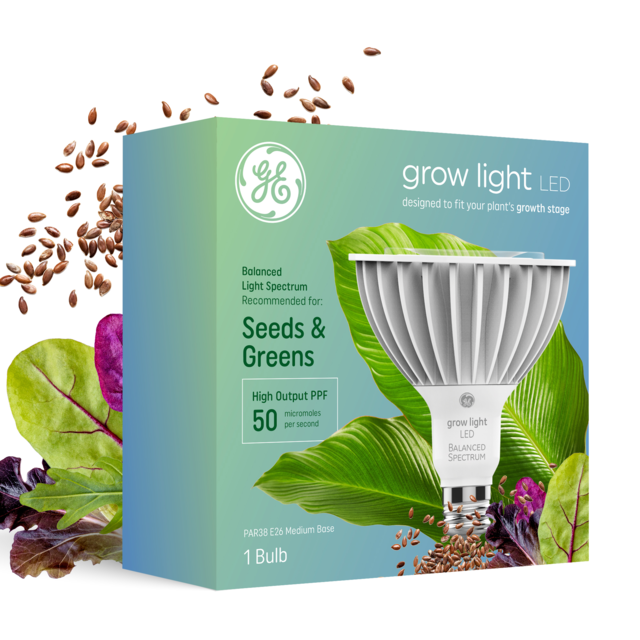 GE Grow LED Light Bulb for Indoor Plants, PAR38 Flood Light for Seeds and Greens, 50 PPF (1 Pack)
