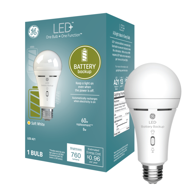 GE LED+ Battery Backup A21 LED Light Bulbs with Built-in Flashlight